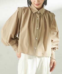 堀田茜×SHIPS:〈接触冷感/撥水/洗濯機可能〉TEXBRID(R) ギャザー ブラウス