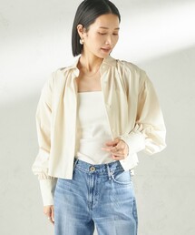 堀田茜×SHIPS:〈接触冷感/撥水/洗濯機可能〉TEXBRID(R) ギャザー ブラウス