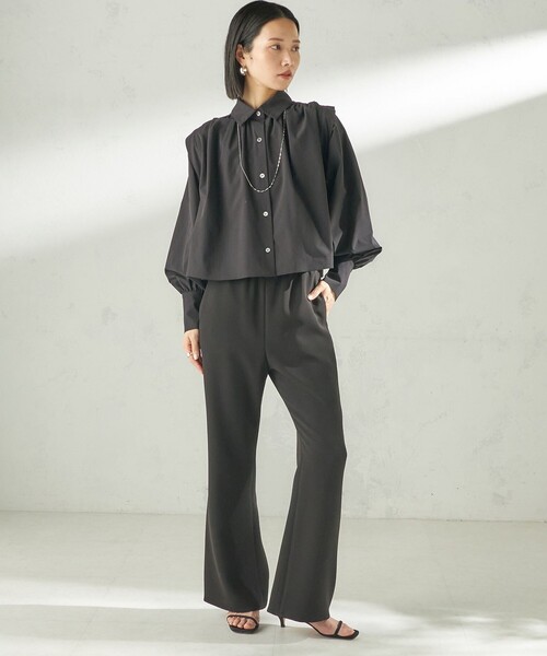 【茜】Sサイズ、ブラウス黒とボンネット 堀田茜×SHIPS:〈接触冷感/撥水/洗濯機可能〉TEXBRID(R) ギャザー