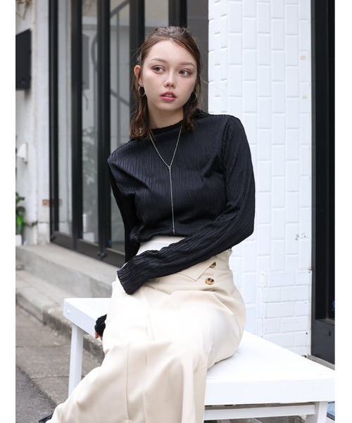 fifth(フィフス)の「ウェーブジャガードボトルネックロンT(Tシャツ/カットソー・レディース・ブラック/グレイッシュベージュ/アイボリー/マスタード・M)」の5枚目の写真