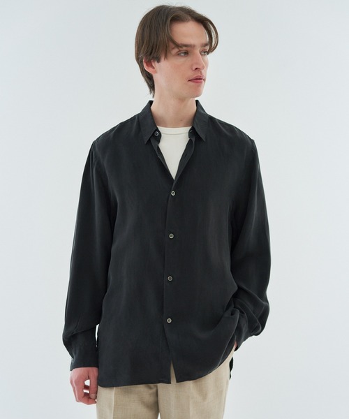 ESTNATION(エストネーション)の「ESTNATION / キュプラ シャツ(シャツ/ブラウス・メンズ・ベージュ/ブラック・LARGE/MEDIUM)」の2枚目の写真