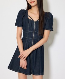 【SNSで話題】フロントジップマーメイドデニムミニワンピース　春服