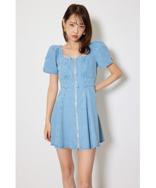 rienda（リエンダ）の「【SNSで話題】フロントジップマーメイドデニムミニワンピース　春服（ワンピース・レディース・ライトブルー/ホワイト/ダークブルー・SMALL/MEDIUM）」の21枚目の写真