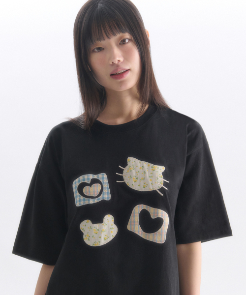 ambler(エムブラー)の「Meow Bear アプリケ刺繍半袖Tシャツ AS1309 (ブラック)(Tシャツ/カットソー・レディース・その他・SMALL/MEDIUM/FREE)」の1枚目の写真