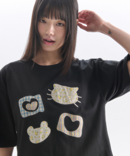 ambler(エムブラー)の「Meow Bear アプリケ刺繍半袖Tシャツ AS1309 (ブラック)(Tシャツ/カットソー・レディース・その他・SMALL/MEDIUM/FREE)」の10枚目の写真