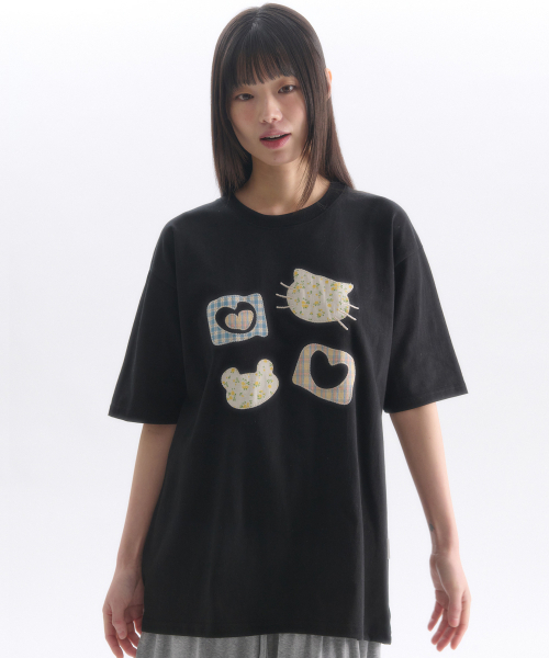 ambler(エムブラー)の「Meow Bear アプリケ刺繍半袖Tシャツ AS1309 (ブラック)(Tシャツ/カットソー・レディース・その他・SMALL/MEDIUM/FREE)」の12枚目の写真
