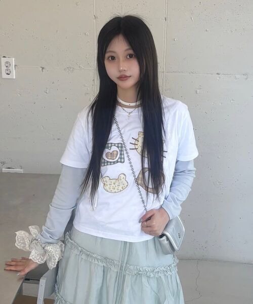 ambler(エムブラー)の「Meow Bear アプリケ刺繍半袖Tシャツ AS1309 (ブラック)(Tシャツ/カットソー・レディース・その他・SMALL/MEDIUM/FREE)」の4枚目の写真