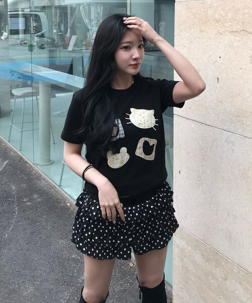 ambler(エムブラー)の「Meow Bear アプリケ刺繍半袖Tシャツ AS1309 (ブラック)(Tシャツ/カットソー・レディース・その他・SMALL/MEDIUM/FREE)」の6枚目の写真