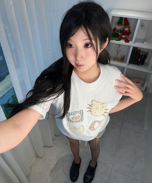 ambler(エムブラー)の「Meow Bear アプリケ刺繍半袖Tシャツ AS1309 (ブラック)(Tシャツ/カットソー・レディース・その他・SMALL/MEDIUM/FREE)」の2枚目の写真