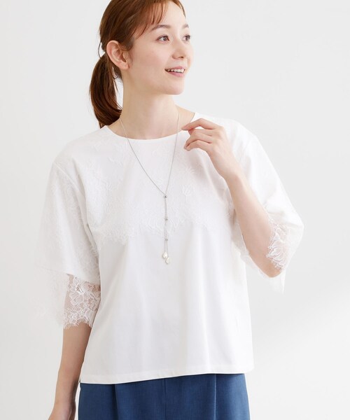 Reflect(リフレクト)の「【UVカット/接触冷感】スカラップレースジャージカットソー(Tシャツ/カットソー・レディース・ブラック/ホワイト・09/11)」の2枚目の写真