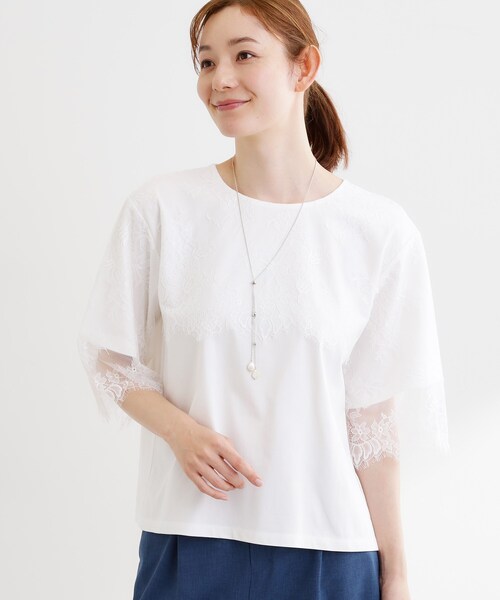 Reflect(リフレクト)の「【UVカット/接触冷感】スカラップレースジャージカットソー(Tシャツ/カットソー・レディース・ブラック/ホワイト・09/11)」の3枚目の写真