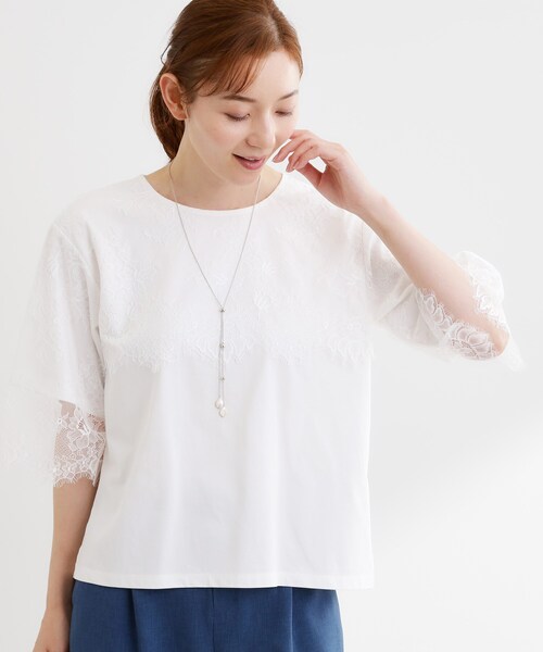 Reflect(リフレクト)の「【UVカット/接触冷感】スカラップレースジャージカットソー(Tシャツ/カットソー・レディース・ブラック/ホワイト・09/11)」の4枚目の写真
