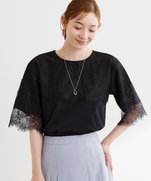 Reflect(リフレクト)の「【UVカット/接触冷感】スカラップレースジャージカットソー(Tシャツ/カットソー・レディース・ブラック/ホワイト・09/11)」の7枚目の写真