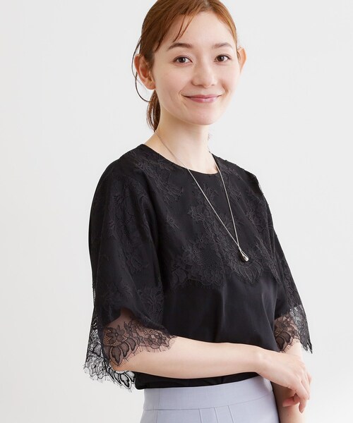 Reflect(リフレクト)の「【UVカット/接触冷感】スカラップレースジャージカットソー(Tシャツ/カットソー・レディース・ブラック/ホワイト・09/11)」の8枚目の写真