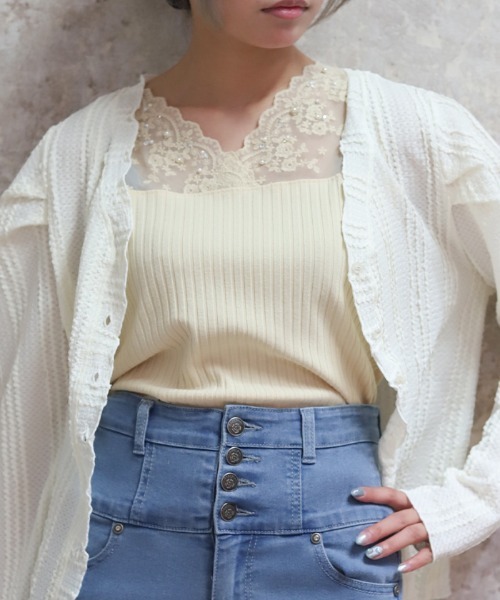 axes femme（アクシーズファム）の「吸水速乾レース切替タンク（タンクトップ・レディース・サックスブルー/ブラック/ホワイト/イエロー・FREE）」の4枚目の写真