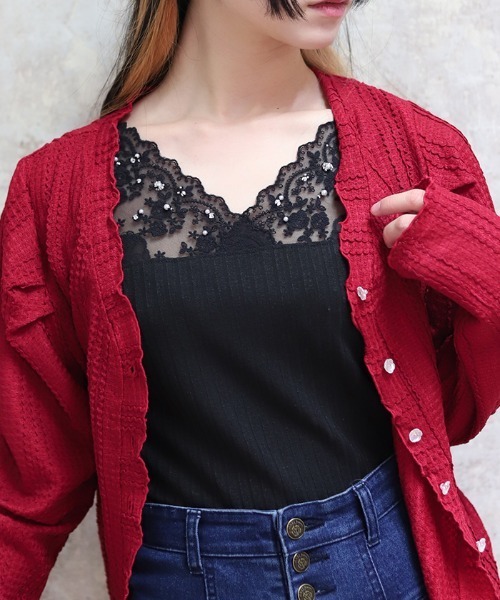 axes femme（アクシーズファム）の「吸水速乾レース切替タンク（タンクトップ・レディース・サックスブルー/ブラック/ホワイト/イエロー・FREE）」の2枚目の写真