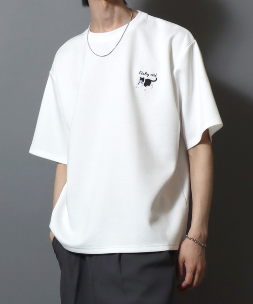 ANPAS(アンパス)の「Cat & Ghost Embroidered Short-Sleeve T-Shirt / ねこ&おばけ刺繍ワンポイント 接触冷感 速乾 半袖Tシャツ メンズ レディース 猫 ネコ(Tシャツ/カットソー・メンズ・ブラック系1/ブラック系3/ホワイト系4/ホワイト系1/ホワイト系2/ブラック系2/ホワイト系3/ブラック系4・M/L)」の17枚目の写真