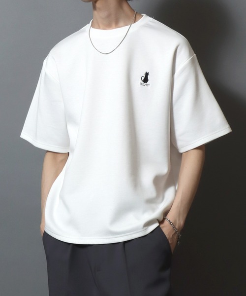 ANPAS(アンパス)の「Cat & Ghost Embroidered Short-Sleeve T-Shirt / ねこ&おばけ刺繍ワンポイント 接触冷感 速乾 半袖Tシャツ メンズ レディース 猫 ネコ(Tシャツ/カットソー・メンズ・ブラック系1/ブラック系3/ホワイト系4/ホワイト系1/ホワイト系2/ブラック系2/ホワイト系3/ブラック系4・M/L)」の20枚目の写真