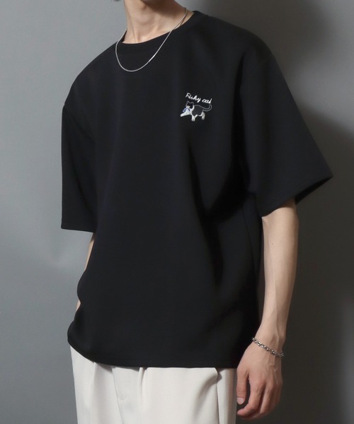 ANPAS(アンパス)の「Cat & Ghost Embroidered Short-Sleeve T-Shirt / ねこ&おばけ刺繍ワンポイント 接触冷感 速乾 半袖Tシャツ メンズ レディース 猫 ネコ(Tシャツ/カットソー・メンズ・ブラック系1/ブラック系3/ホワイト系4/ホワイト系1/ホワイト系2/ブラック系2/ホワイト系3/ブラック系4・M/L)」の19枚目の写真