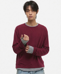 DNSR（ディーエヌエスアール）の「[オンフリックxDNSR] レイヤードボートネックロングスリーブバーガンディ/グレー（Tシャツ/カットソー）」