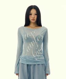 GILAARCHIVE | SCRIPT LETTERING SHEER LONG SLEEVE_SKY BLUE(Tシャツ/カットソー)