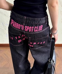 Sibra（シブラ）の「配色ステッチロゴデザインワイドデニムパンツ（デニムパンツ）」