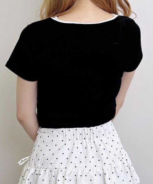INGNI（イング）の「配色パイピングリボンレイヤードトップス（Tシャツ/カットソー・レディース・ベージュ系7/ピンク系7/ブラック×ホワイト/ホワイト×ブラック・M）」の16枚目の写真