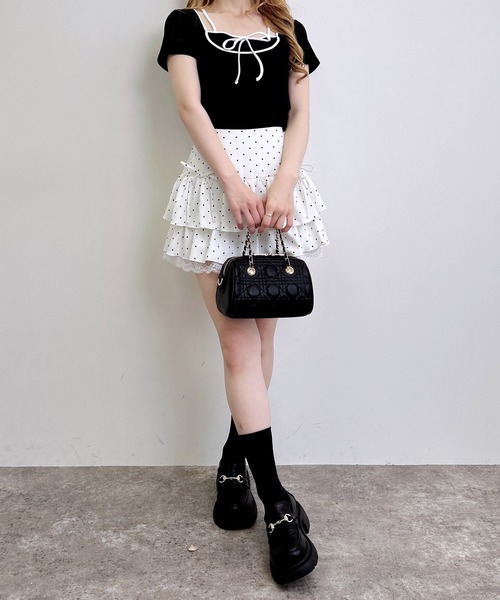 INGNI（イング）の「配色パイピングリボンレイヤードトップス（Tシャツ/カットソー・レディース・ベージュ系7/ピンク系7/ブラック×ホワイト/ホワイト×ブラック・M）」の17枚目の写真