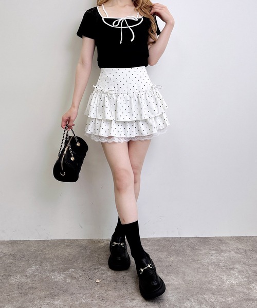 INGNI（イング）の「配色パイピングリボンレイヤードトップス（Tシャツ/カットソー・レディース・ベージュ系7/ピンク系7/ブラック×ホワイト/ホワイト×ブラック・M）」の18枚目の写真