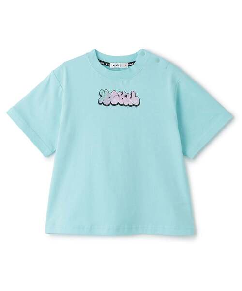 X-girl Stages（エックスガールステージス）の「ガールイラストバックプリント ビッグTワンピ（ワンピース・キッズ・ブラック/ライトブルー/ラベンダー・140cm/100cm/90cm/120cm/110cm/130cm）」の2枚目の写真