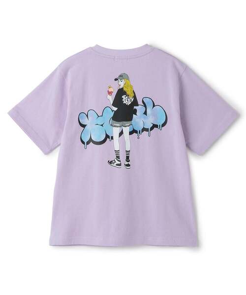 X-girl Stages（エックスガールステージス）の「ガールイラストバックプリント ビッグTワンピ（ワンピース・キッズ・ブラック/ライトブルー/ラベンダー・140cm/100cm/90cm/120cm/110cm/130cm）」の4枚目の写真