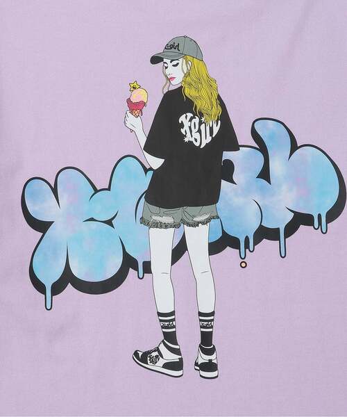 X-girl Stages（エックスガールステージス）の「ガールイラストバックプリント ビッグTワンピ（ワンピース・キッズ・ブラック/ライトブルー/ラベンダー・140cm/100cm/90cm/120cm/110cm/130cm）」の8枚目の写真