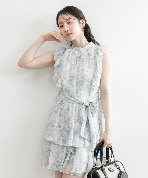 RANDA(ランダ)の「フリルデザインシアーブラウスセットアップ(ワンピース・レディース・グレー/ブルー/ピンク・1/0)」の1枚目の写真