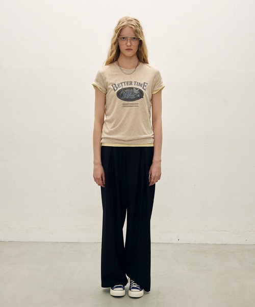 uchi.(ウチ)の「ヴィンテージライク プリントTシャツ(Tシャツ/カットソー・レディース・ベージュ/ネイビー/チャコールグレー・FREE)」の4枚目の写真