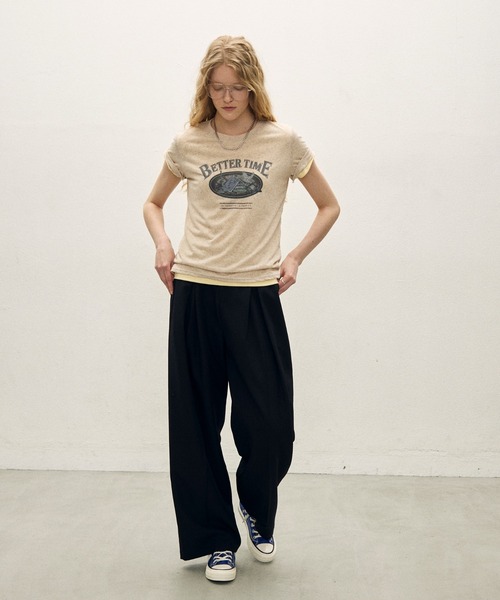 uchi.(ウチ)の「ヴィンテージライク プリントTシャツ(Tシャツ/カットソー・レディース・ベージュ/ネイビー/チャコールグレー・FREE)」の5枚目の写真
