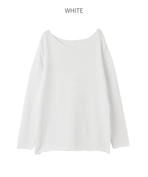 STYLE DELI(スタイルデリ)の「カラッとした綿シアーボートネックニット(Tシャツ/カットソー・レディース・ホワイト/チャコールグレー・FREE)」の18枚目の写真