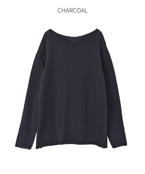 STYLE DELI(スタイルデリ)の「カラッとした綿シアーボートネックニット(Tシャツ/カットソー・レディース・ホワイト/チャコールグレー・FREE)」の19枚目の写真