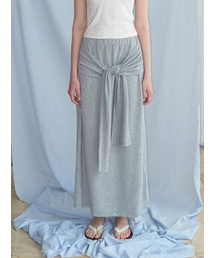 2-Way Tie Long Skirt, Melange Grey