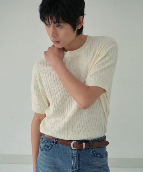 WEDNESDAY OASIS（ウェンズデーオアシス）の「ウォッシャブルケーブルクロップハーフニット_CREAM(WC26KN84)（ニット/セーター・メンズ・Cream・MEDIUM/LARGE）」の2枚目の写真