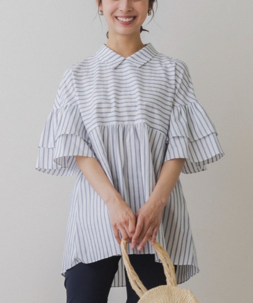 Sono(ソーノ)の「【SONO/ソーノ】ハミングマリーナブラウス(シャツ/ブラウス・レディース・ネイビー/ライトブルー・F)」の2枚目の写真