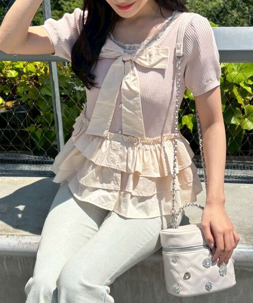 MAJESTIC LEGON(マジェスティックレゴン)の「前後2wayペプラムフリルニット(ニット/セーター・レディース・ピンク/ブラック系その他/ホワイト系その他・MEDIUM)」の8枚目の写真