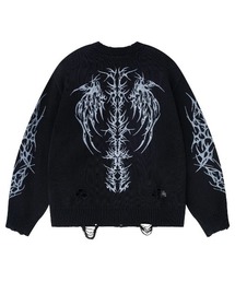 A'GEM/9 × .kom 『SUPPLIER/サプライヤー』 Distressed Tribal Bones Crew Knit/ディストレスト トライバル ボーン クルー ニット