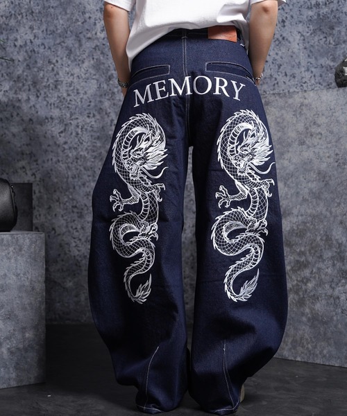 MEMORY】ドラゴン刺繍デニムバレルパンツ / Dragon Embroidered Denim