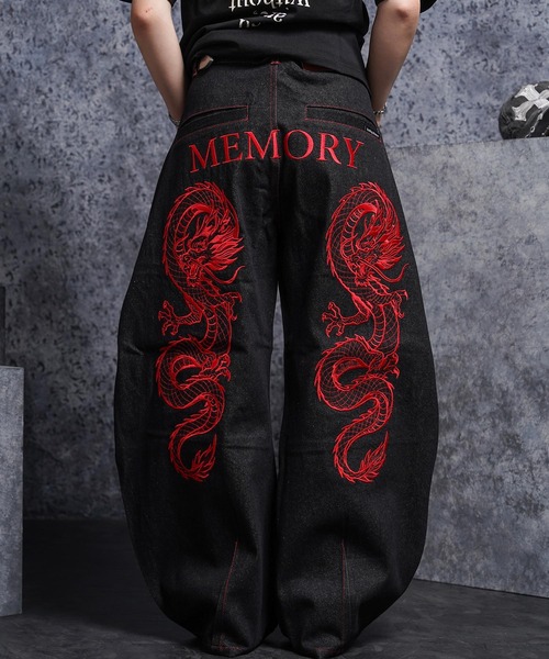 MEMORY】ドラゴン刺繍デニムバレルパンツ / Dragon Embroidered Denim