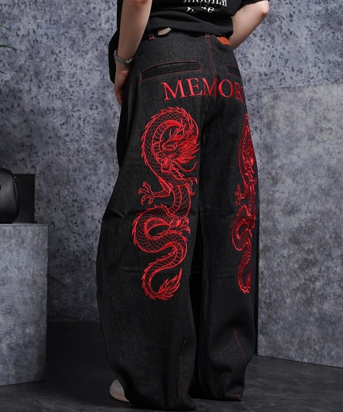 #MEMORY(メモリー)の「【MEMORY】ドラゴン刺繍デニムバレルパンツ / Dragon Embroidered Denim Barrel Pants(デニムパンツ・メンズ・ネイビー/ブラック・XL/M/L)」の15枚目の写真