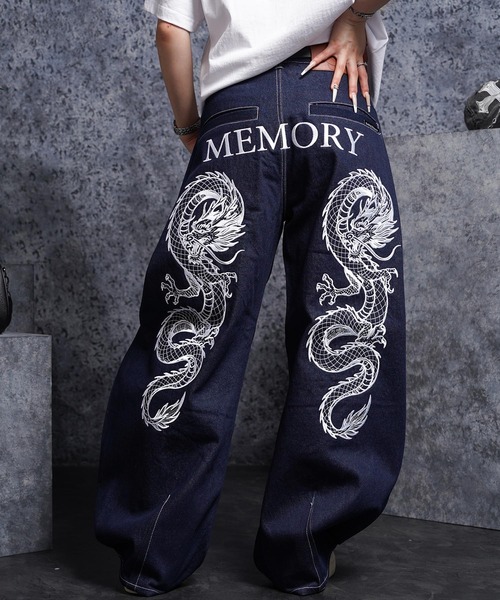 #MEMORY(メモリー)の「【MEMORY】ドラゴン刺繍デニムバレルパンツ / Dragon Embroidered Denim Barrel Pants(デニムパンツ・メンズ・ネイビー/ブラック・XL/M/L)」の9枚目の写真