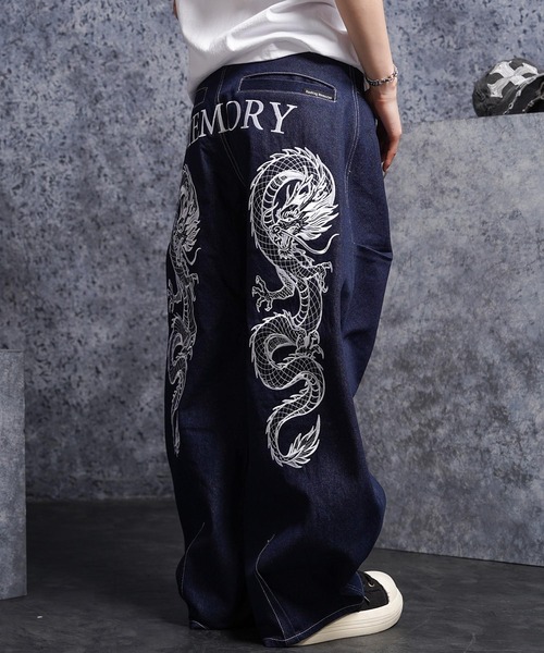 #MEMORY(メモリー)の「【MEMORY】ドラゴン刺繍デニムバレルパンツ / Dragon Embroidered Denim Barrel Pants(デニムパンツ・メンズ・ネイビー/ブラック・XL/M/L)」の10枚目の写真