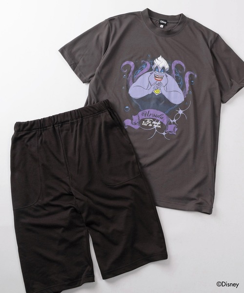 Disney（ディズニー）の「【Disney/ディズニー】アースラ マレフィセント ルームウェア/プリントTシャツ＆ショートパンツ/セットアップ/ワンマイルウェア/2点セット/ユニセックス/レディース/メンズ（ルームウェア/パジャマ・レディース・ブラック/チャコールグレー・M/L）」の2枚目の写真