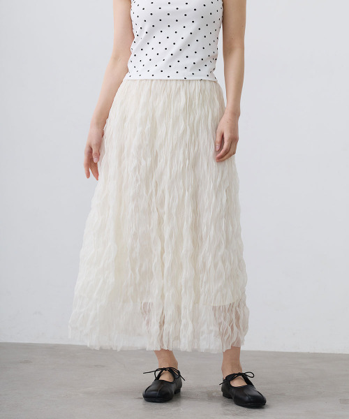 Mirette（ミレット）の「ワッシャーチュールロングスカート / Washer Tulle Long Skirt（スカート・レディース・オフホワイト/ブラック・FREE）」の20枚目の写真