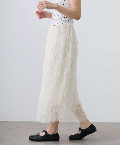 Mirette（ミレット）の「ワッシャーチュールロングスカート / Washer Tulle Long Skirt（スカート・レディース・オフホワイト/ブラック・FREE）」の21枚目の写真
